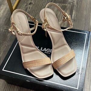 Karl Lagerfeld Cream Stiletto Heels with Ankle Strap